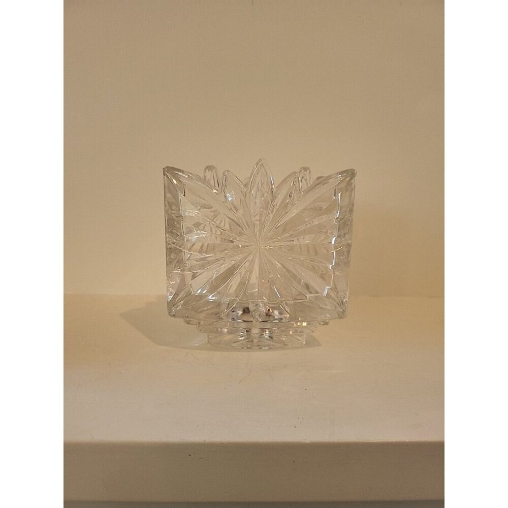 Mikasa Footed Lead Crystal Triangle Votive/tealight Candle Holder Fire Blossom‎